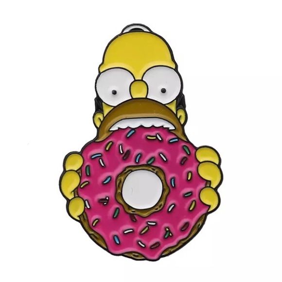 6/$30 Homer Simpson Eating Pink Donut Enamel Pin - Picture 1 of 2